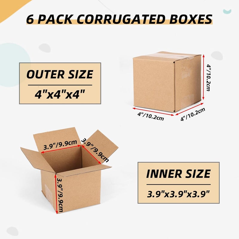 ZBEIVAN Shipping Boxes Mailers 4x4x4 inches Corrugated Cardboard Small Packing Kraft Moving Mailing Box, Pack of 6 - Image 2